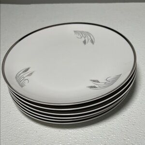 Vtg Fukagawa Arita Hand Painted “Silver Wheat” Salad Plates Set 6 Platinum Trim